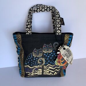 New With Tags Laurel Burch Purse Colorful Cat‎ Handbag Black Blue Gold Shimmer